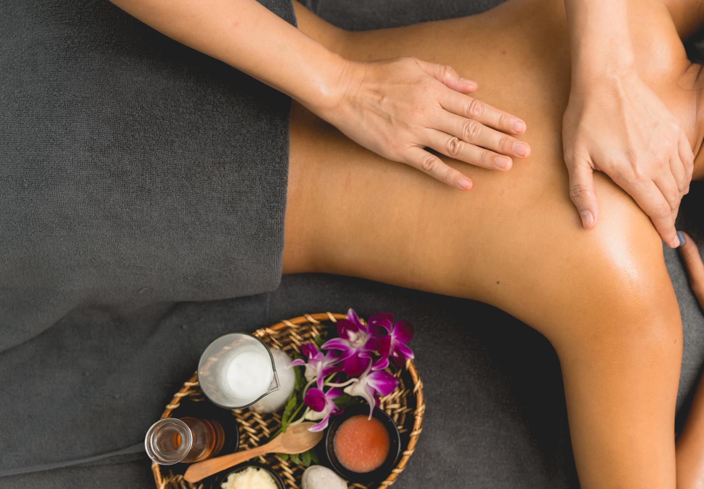 Thai Massage of  asian woman in spa room.